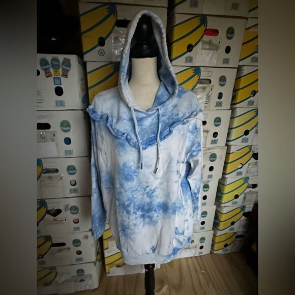 Wonderly Hoodie Blue Tie-Dye Hoodie with Ruffle Detail - Picture 1 of 3